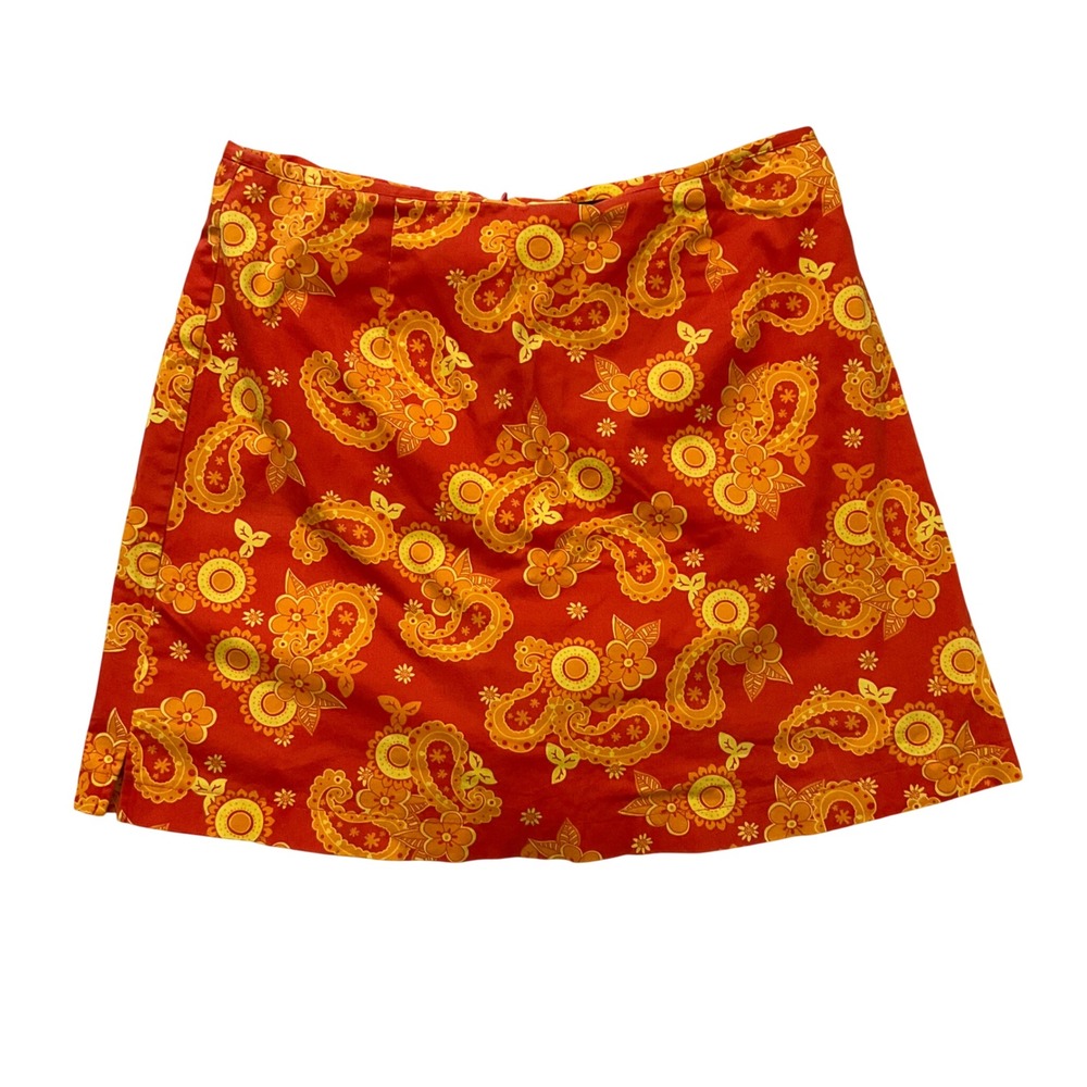 Metrostyle Orange Paisley Floral Stretch Skort Sz 12 Built In Shorts VTG Y2K 90s